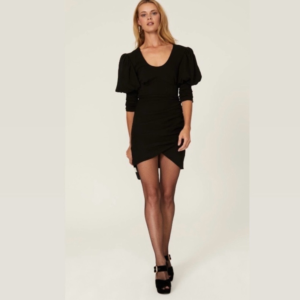SELF-POTRAIT Black Puff Sleeve Dress
